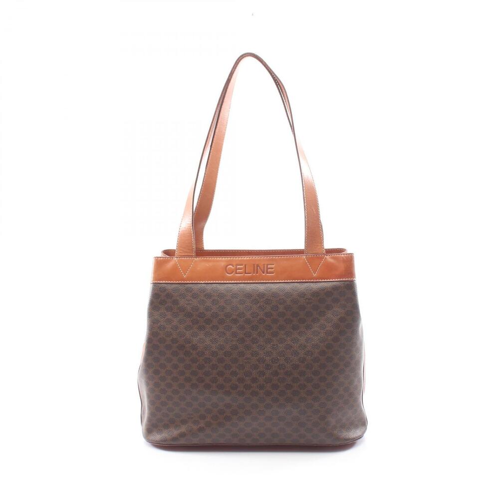 Celine Macadam Shoulder Bag Canvas Leather Brown